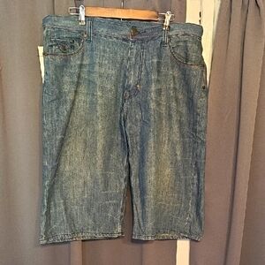 NWT Blac Label Classic Blue Jean Shorts Denim Red Embroidery Buttons Snaps Sz 40